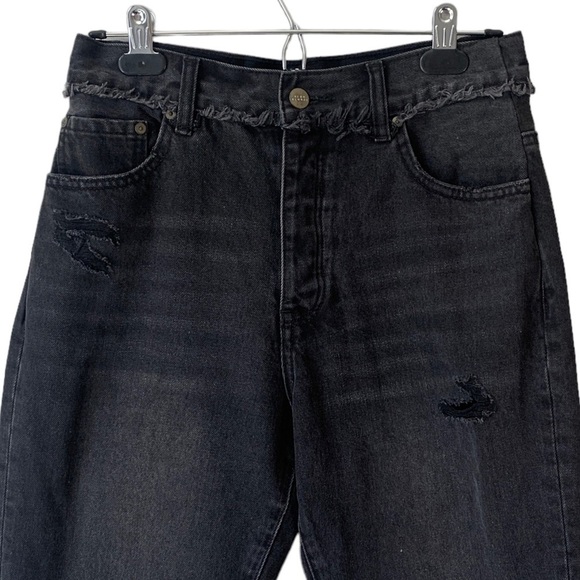 NEON Blonde Siren Mum Fit High Rise Denim Jeans Frayed Black Wash Women's 28 - Picture 3 of 16